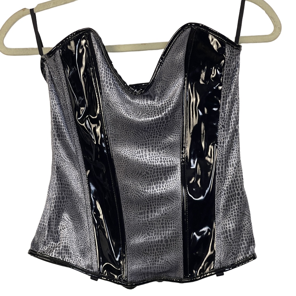 Allure Leather Gray and Black Velvet Faux Snakeskin Strapless Corset Medium